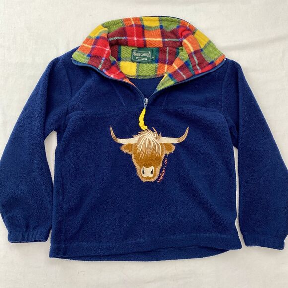 Shire Classics Fleece Pullover Boys Large Highland Cow Embroidered Plaid Collar - Picture 4 of 8